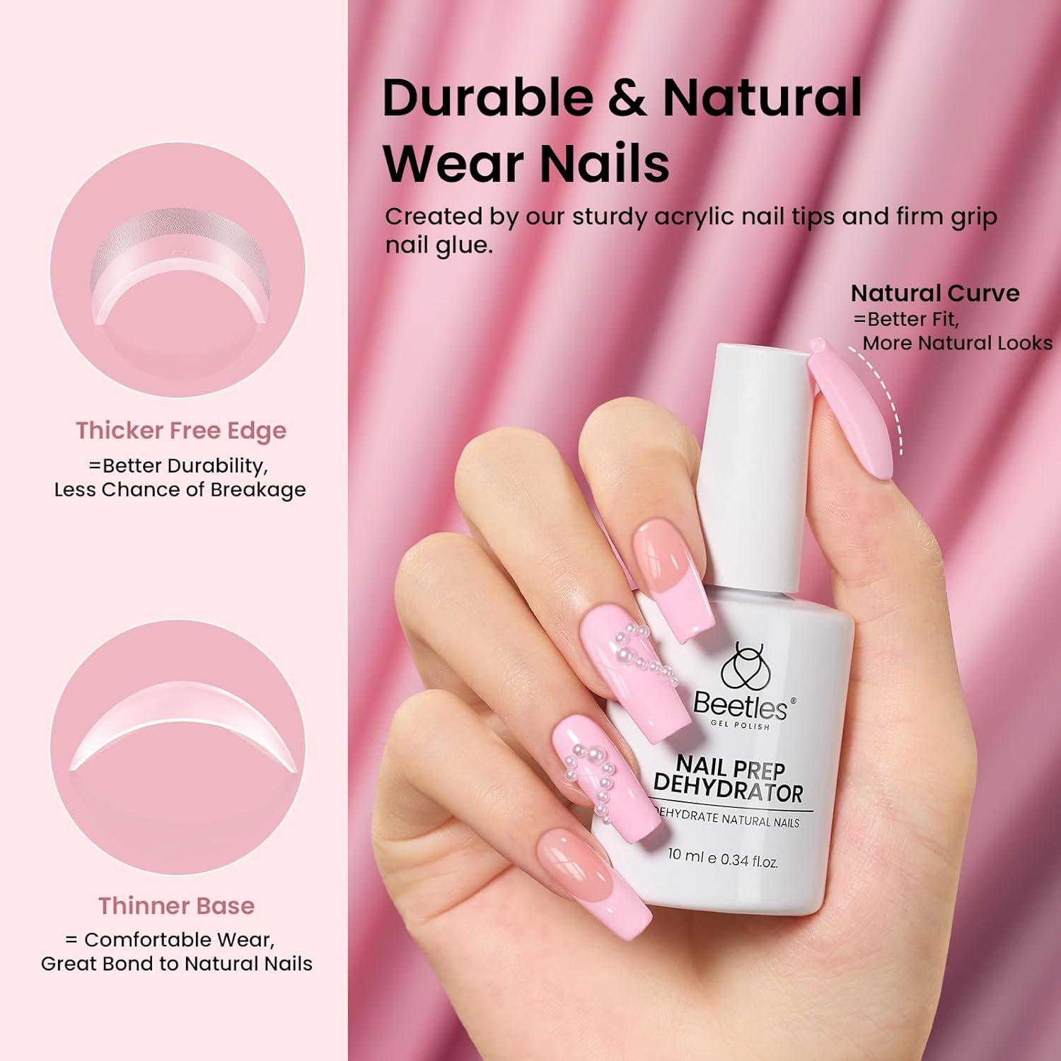 Beetles Gel Nail Kit Medium Square Gift Spree, with Dehydrator and Primer, 576Pcs Half Matte Etch-X Gel Nail Tips Solid Nail Glue Mini Lamp Acrylic Tips Easy DIY Extension Set Gift for Women