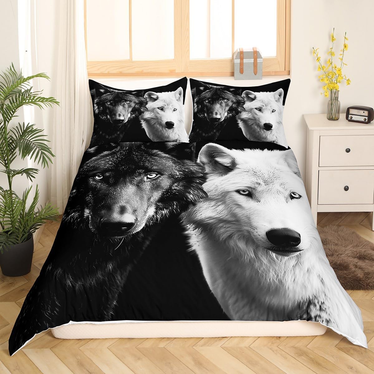 Wolf Dreamcatcher Bedding Duvet Cover Set Twin Size Indian Dream Catcher Animal 3D Printed Bedding Set for Adult Kids Bedroom Decorative Soft Microfiber Exotic Style Bohemia Comforter/Quilt Cover