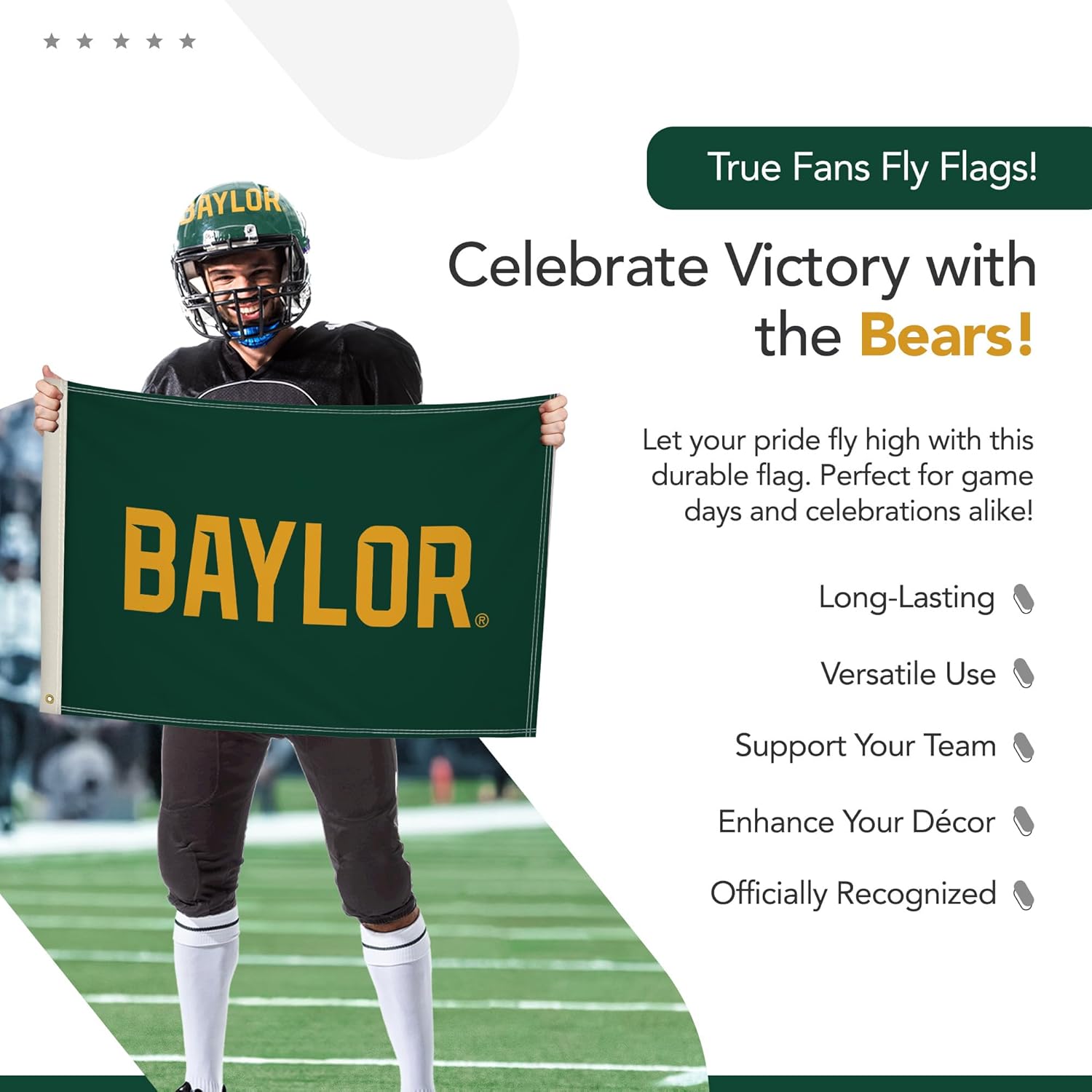Baylor Bears College Sports Printed Flag - NCAA Licensed - Nylon - School Banner (Green, Gold) (2' x 3')