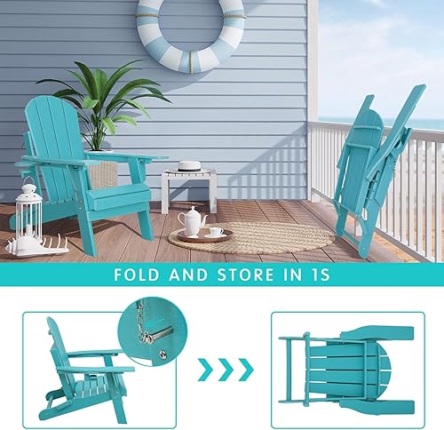 Miniatura 9 de Lepdep Silla plegable Adirondack moderna ajustable de plástico para exteriores, resistente a la intemperie, 3 posiciones con soporte para tazas,