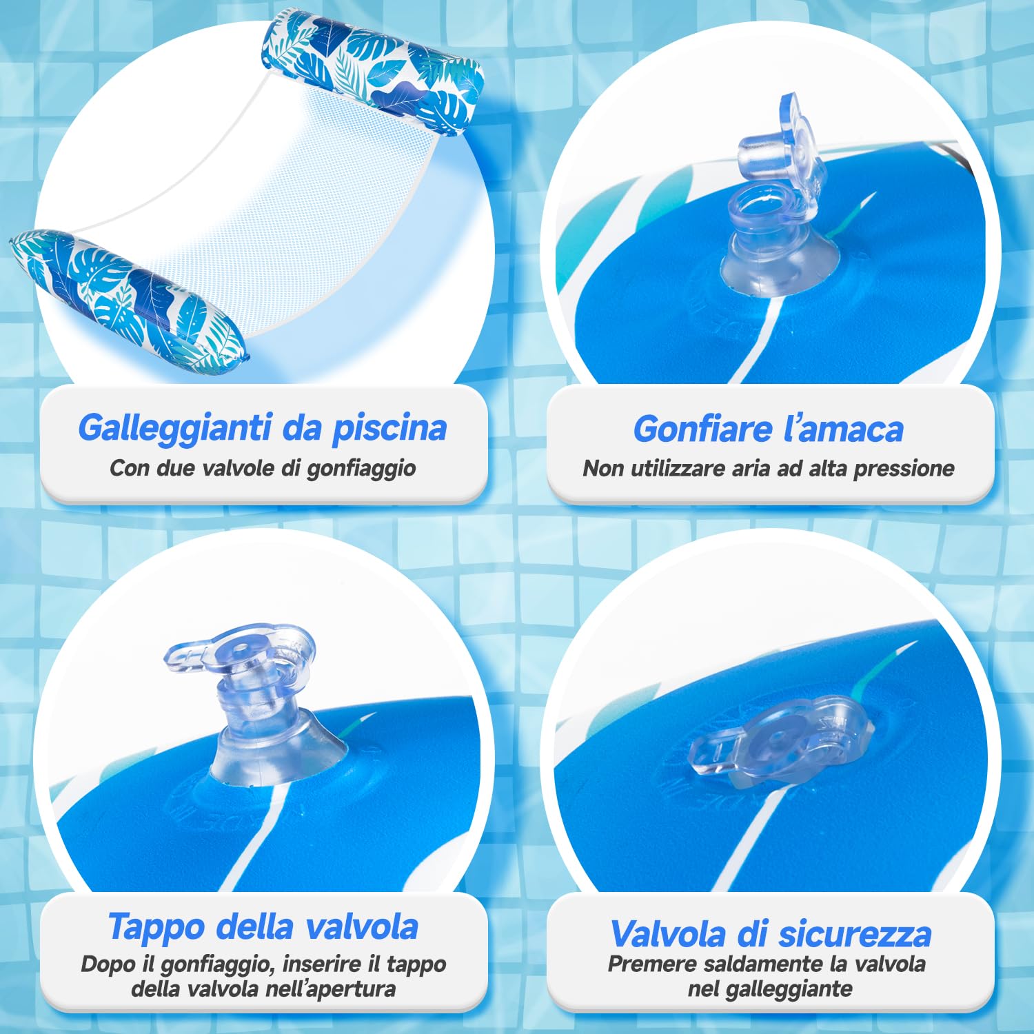 Alintor Materassino Mare XL, 2 Pezzi Amaca Gonfiabile Galleggiante, 4 IN 1 Materassino Gonfiabile Mare, Materassino Piscina, Accessori Piscina Gonfiabile Adulti Bambini, Gonfiabili per Piscina Mare