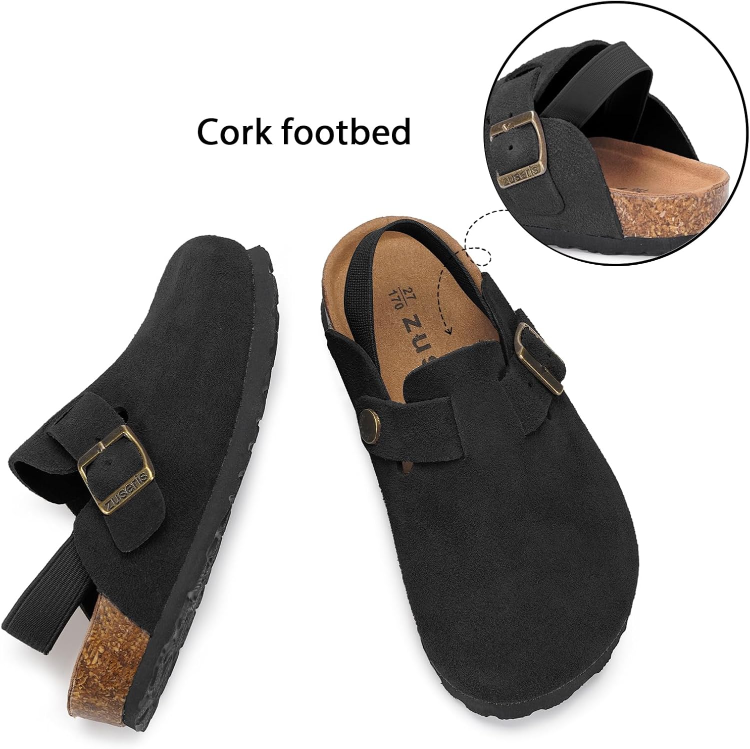 ZUSERIS Kids Suede Clogs Toddler Clogs Boys Girls Cork Footbed Sandals Potato Shoes Leather Slip On Mules with Adjustable Buckle - Image 6