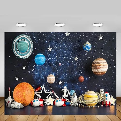 Miniatura 5 de MEHOFOND Telón de fondo de fotografía del espacio exterior de 8 x 6 pies, universo, planeta, estrella, galaxia, astronauta, cohete, decoración de