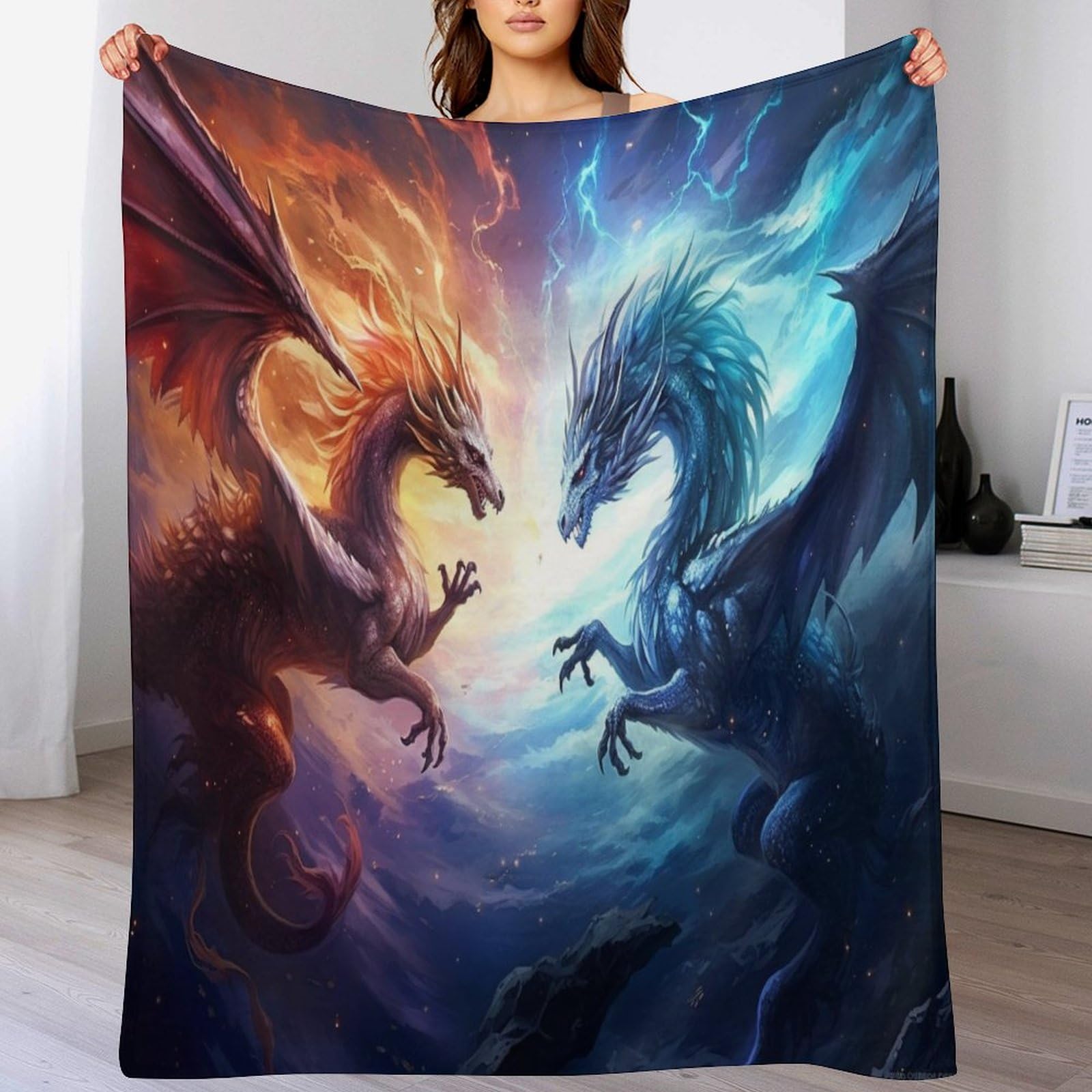 Couverture polaire dragon en flanelle de polyester 140x180cm pour lit et canapé