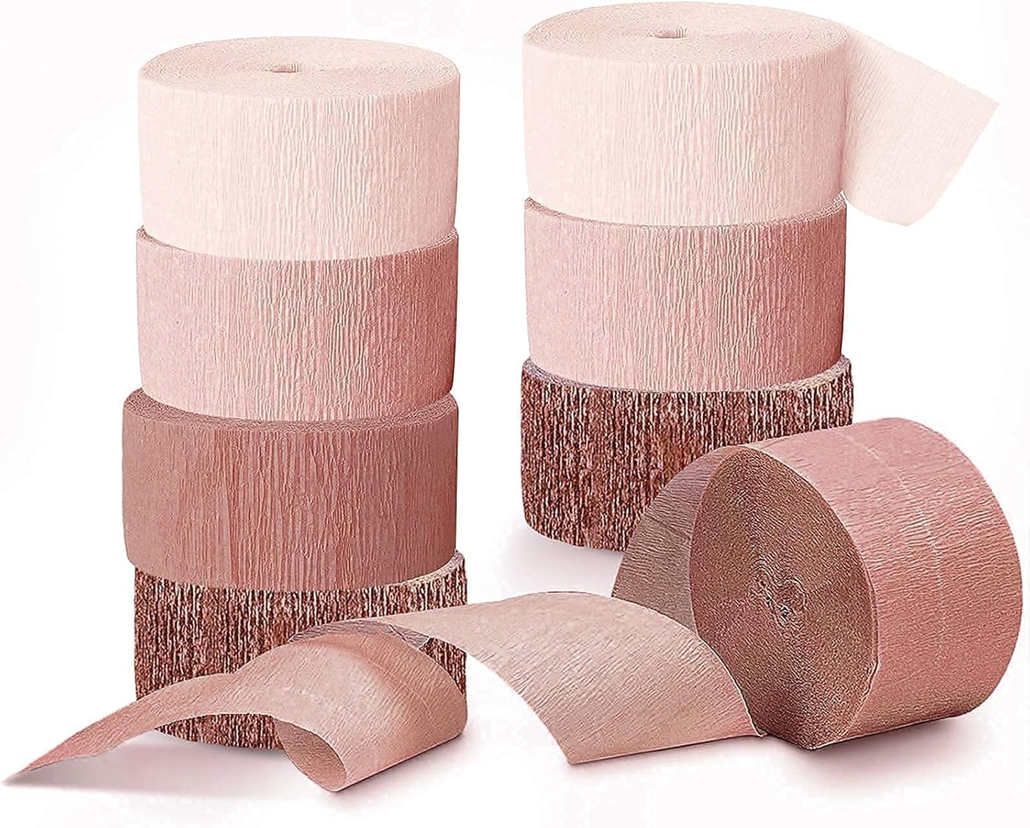 NICROLANDEE Wedding Decorations - 12 PCS Rose Gold Burnt Coral Tissue Paper Pom Poms and 8 Rolls Rose Gold Crepe Paper Streamers for Wedding Bachelorette Party Birthday Baby Bridal Shower Decorations