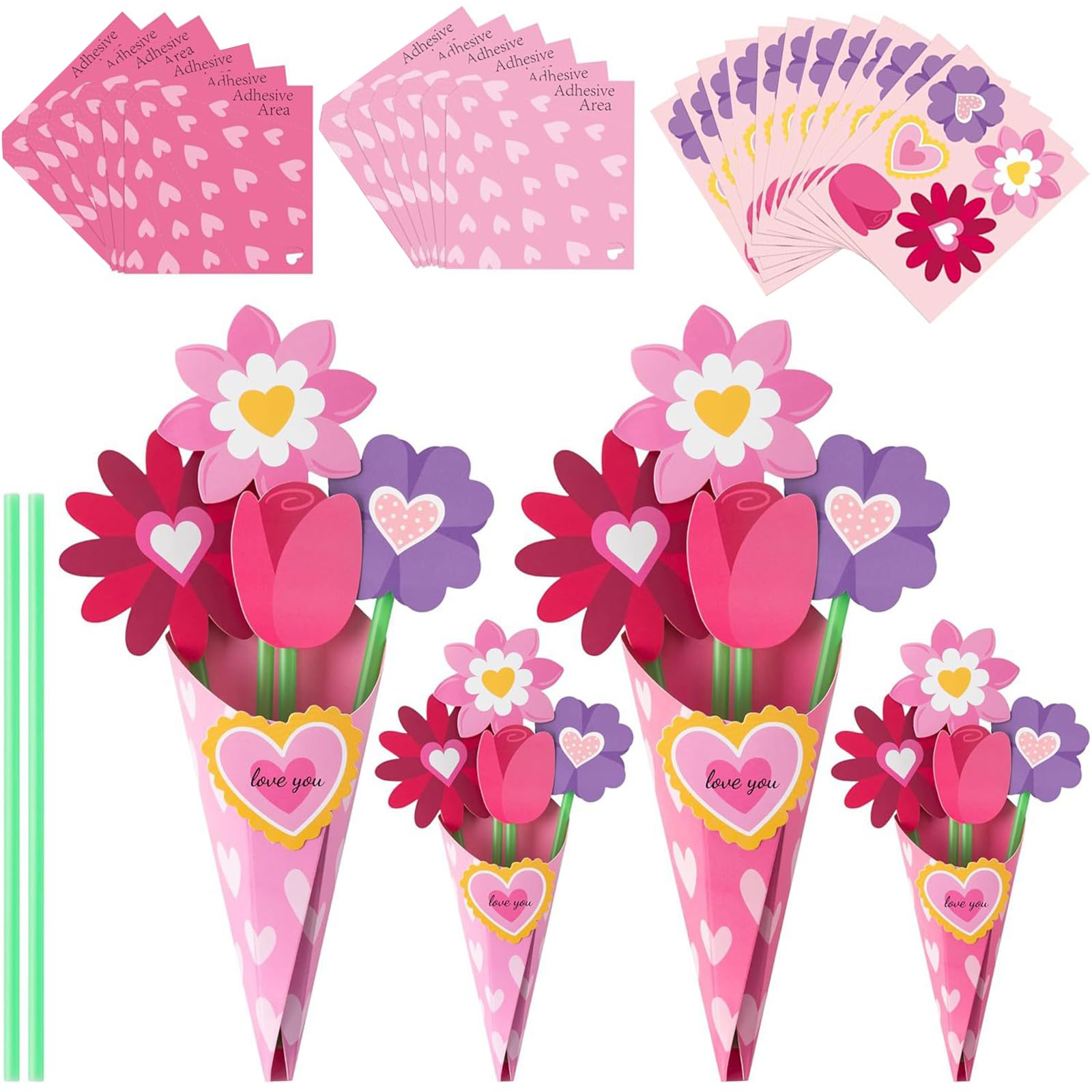 YMWALK DIY Craft Flowers Bouquet Kit,Creative Paper Craft for Mother's Day,Teacher's Day,Valentine's Day,Birthday,Kids' Arts,Classroom & Home Origami Gift Making Supplies (C-12 Pieces)