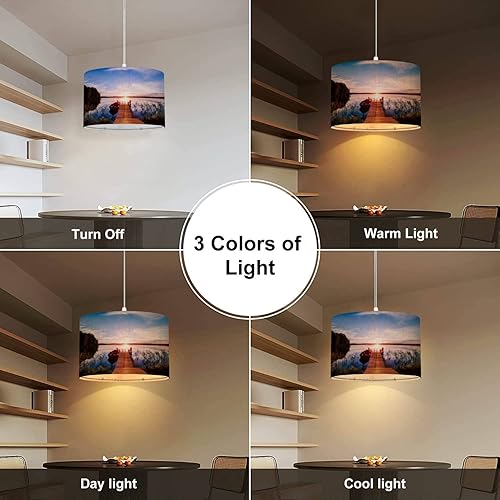 Miniatura 4 de Lámpara colgante enchufable de madera con muelle de madera, barco de pesca al atardecer en un lago Finlandia, lámpara colgante con enchufe de cable