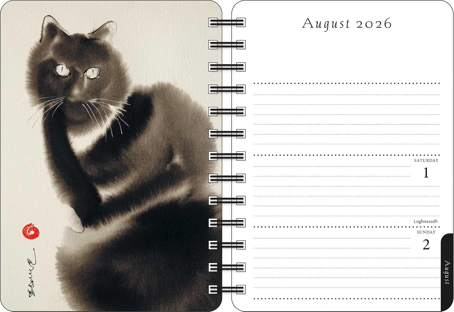 The Artful Cat 2026 Weekly Planner Calendar: Brush and Ink Watercolor Paintings