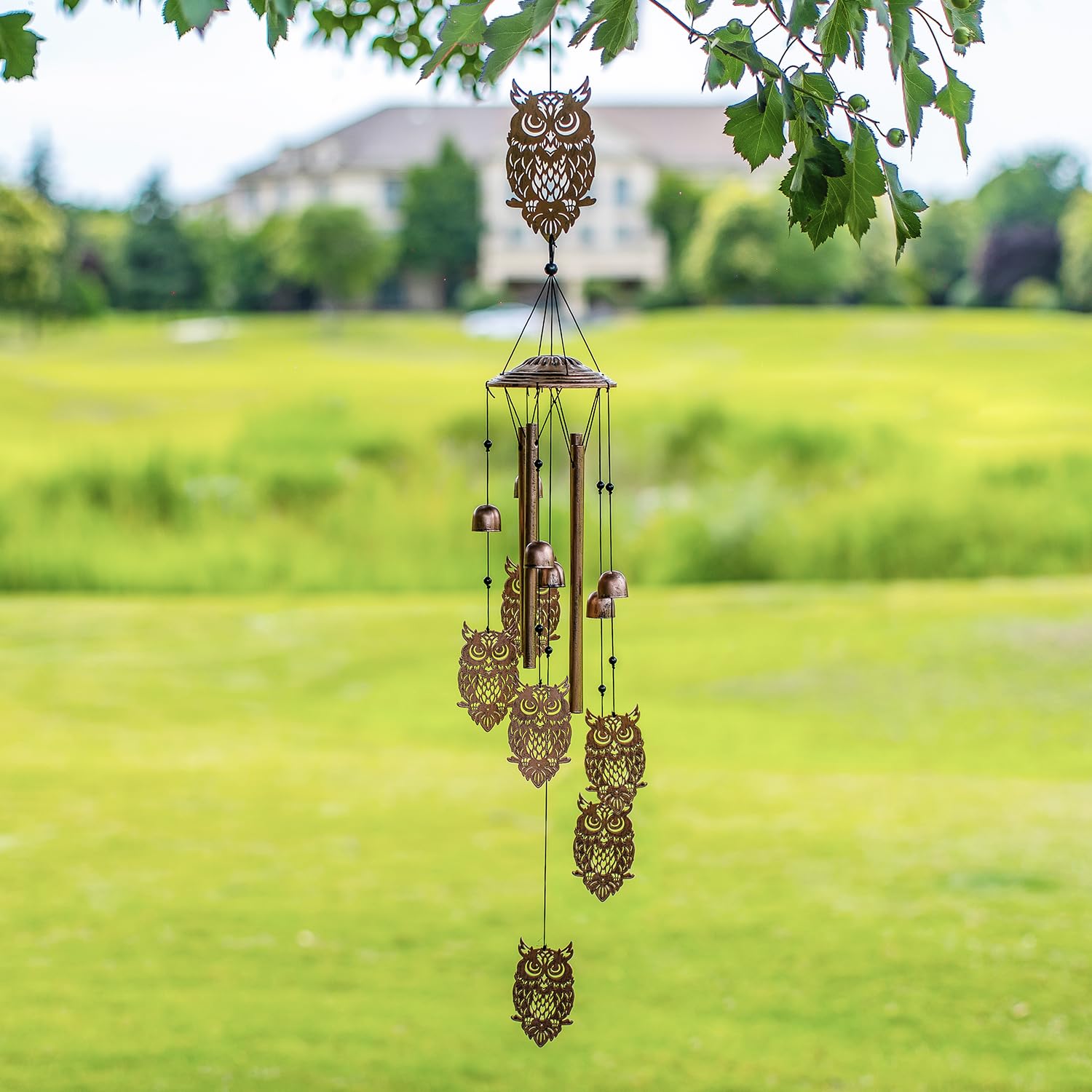 Windspiel mit Eulen, Geschenke mit Eulen für Frauen/Männer/Mutter/Frau/Oma, Geburtstagsgeschenk, Gedenkgeschenk, Metall-Windspiele für draußen/drinnen, Rasen, Terrasse, Veranda, Hof, Gartendeko