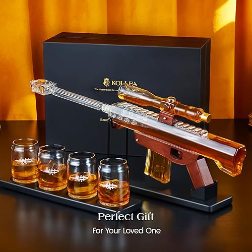 Miniatura 6 de Kollea Regalos para hombres, papá, juegos de decantadores de whisky, juego de decantador de pistola con 4 vasos de bala y telescopio de observación,