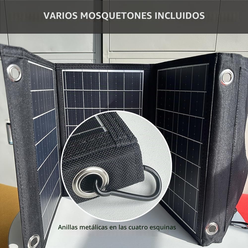 Cargador de Paneles solares Plegable de 45W con USB-C y USB-A Teléfono, Fuente de alimentación, Salida QC3.0 de la Tableta - Acampar, Caminar, Viajar con Mochila a Prueba de Agua