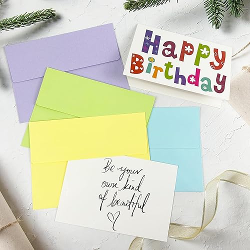 Miniatura 5 de Paquete de 24 sobres coloridos de 4 x 6 pulgadas y tarjetas en blanco, paquete de 24 tarjetas de 4 x 6, sobres de invitación A6 autosellados para