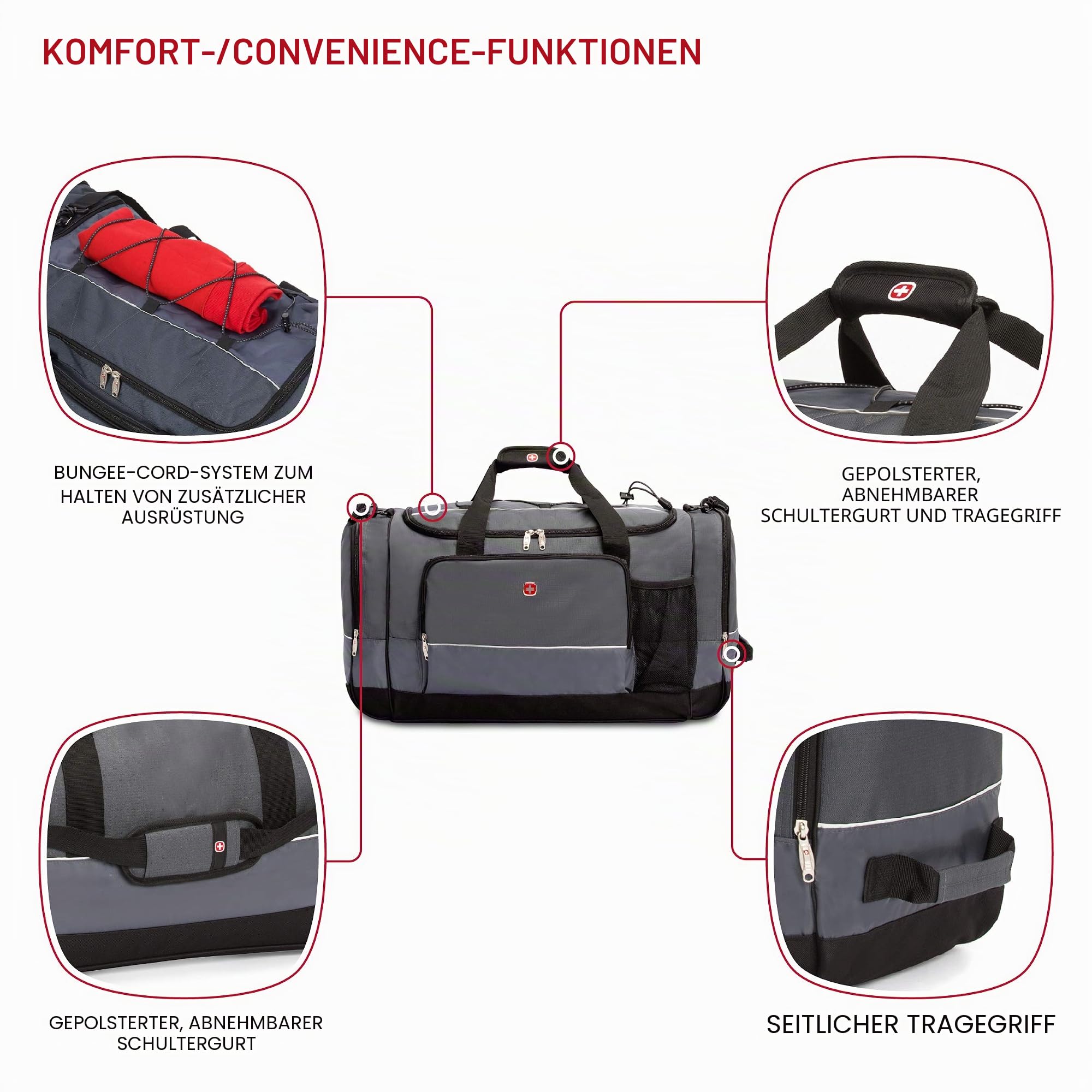 SwissGear Apex Reisetasche für Reisen und Fitnessstudio mit Bungee-Cord System, Dunkelgrau, 28-Inch, Apex Reisetaschen
