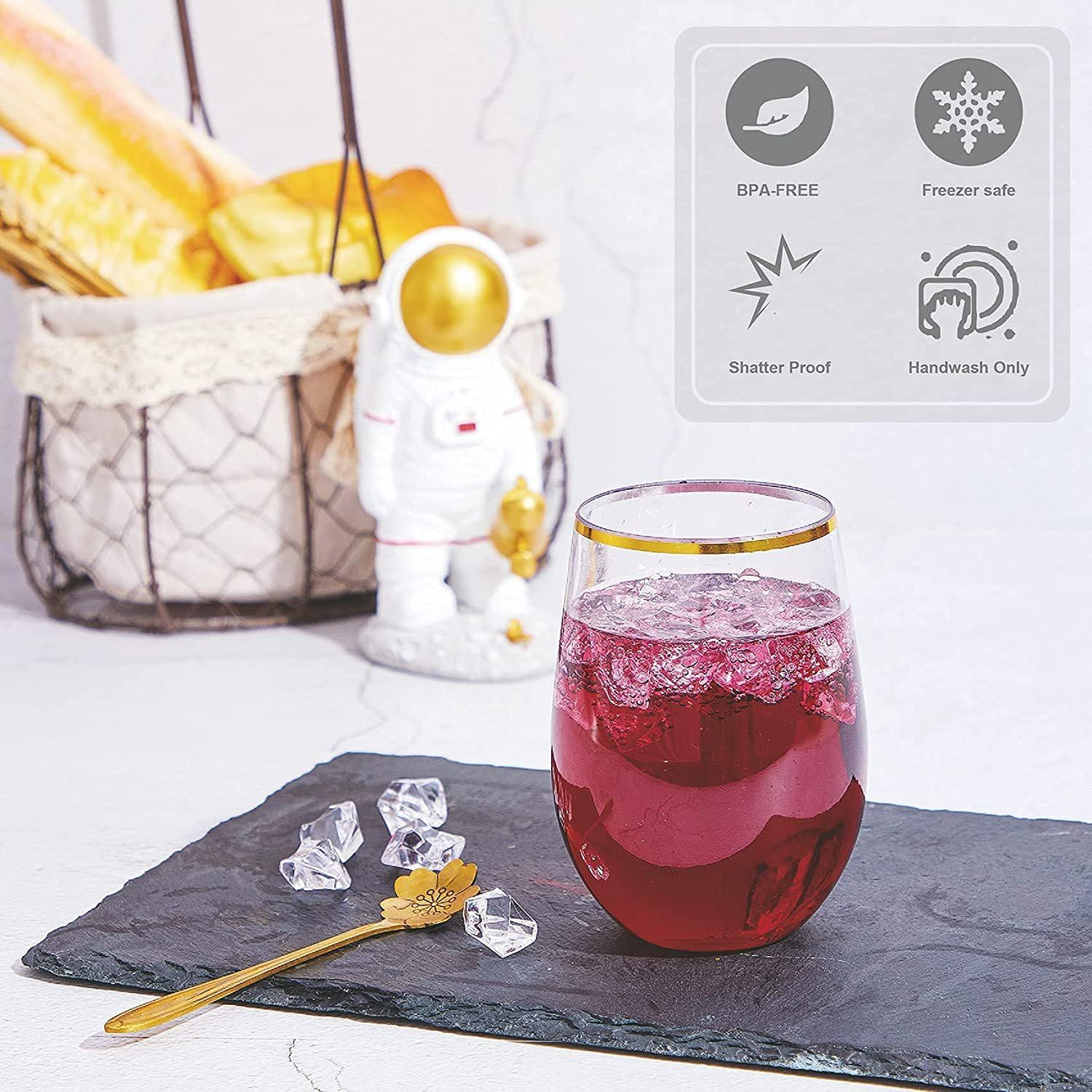 16 oz. shatter-resistant stemless wine glasses, plastic stemless wine glasses, reusable, BPA-free, dishwasher safe, suitable for poolside, outdoor, camping and other occasions. (8, Phnom Penh)