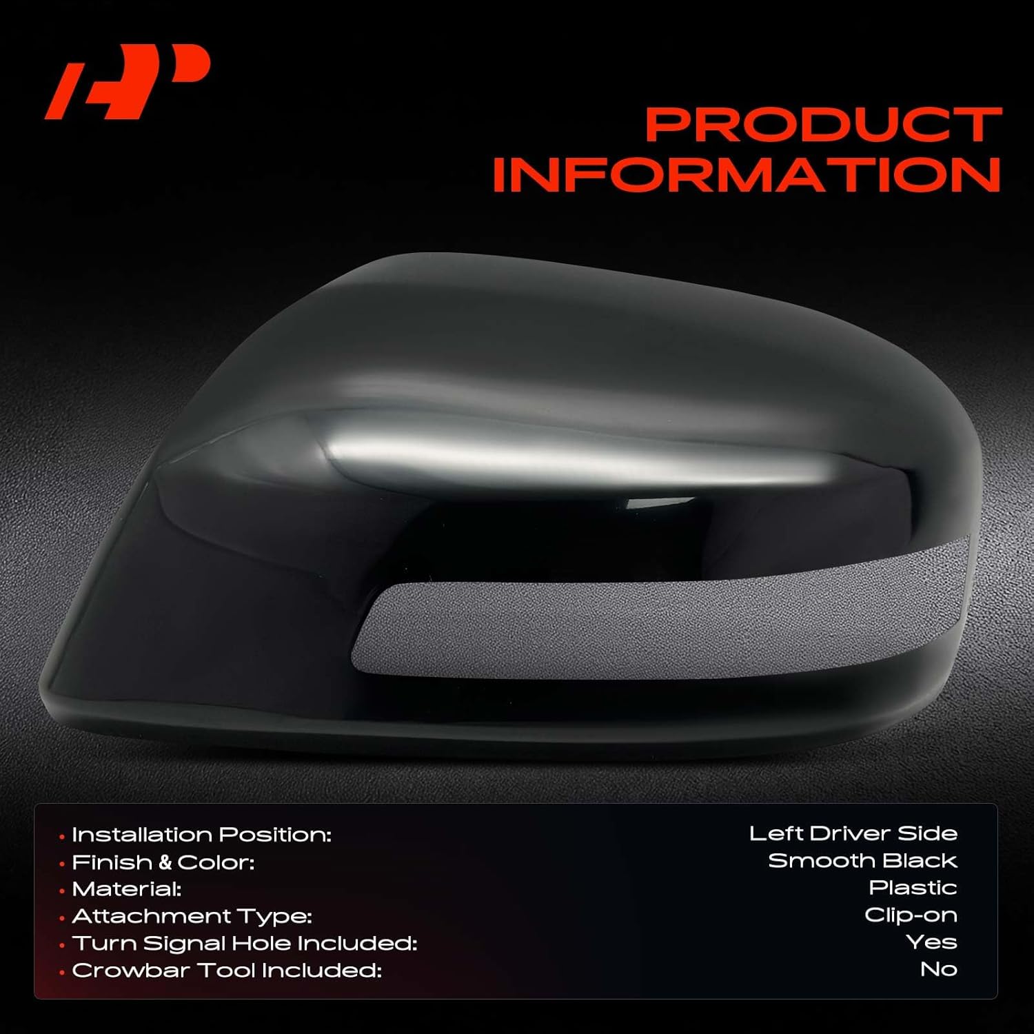 A-Premium Driver Side Rearview Mirror Cover Cap - Compatible with Honda Civic 2013 - Smooth Black, with Turn Signal Hole