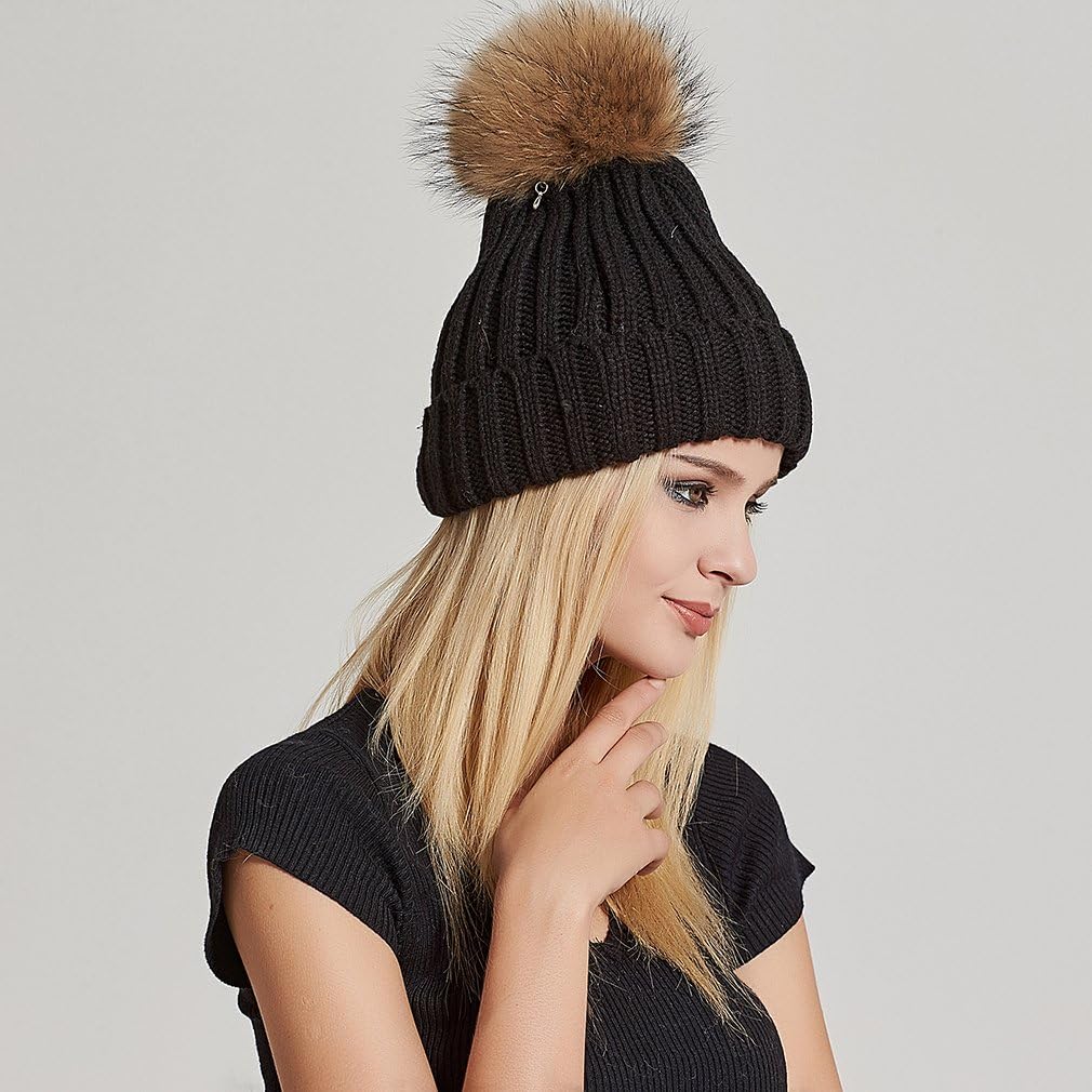 Pilipala Womens Knit Beanies Hats with Fur Pom Bobble Hat Skull Cap Cable Beanie for Women - Image 7