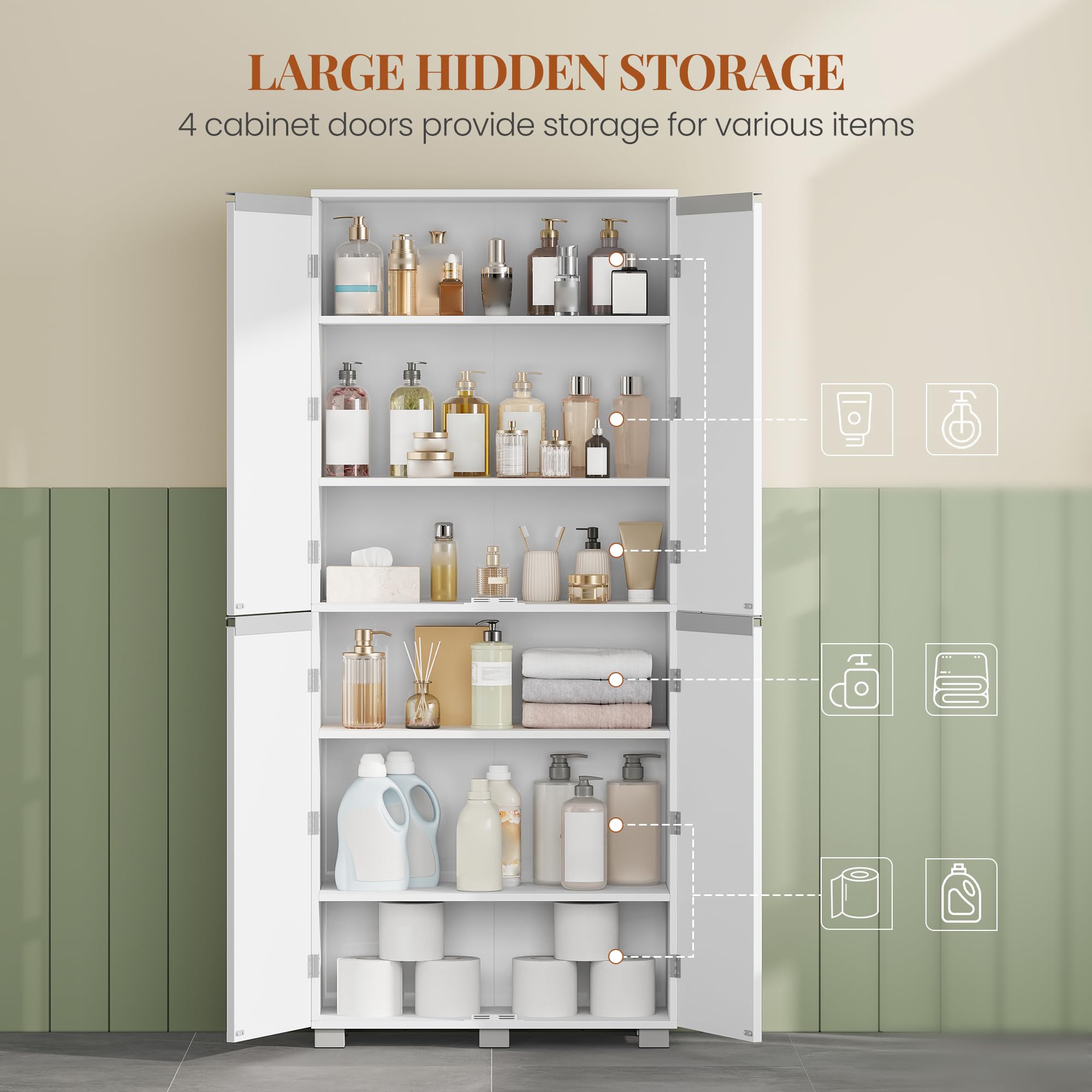 HEXCELEN Armoire de Salle de Bain, Meuble de Rangement avec 4 Portes Blanc