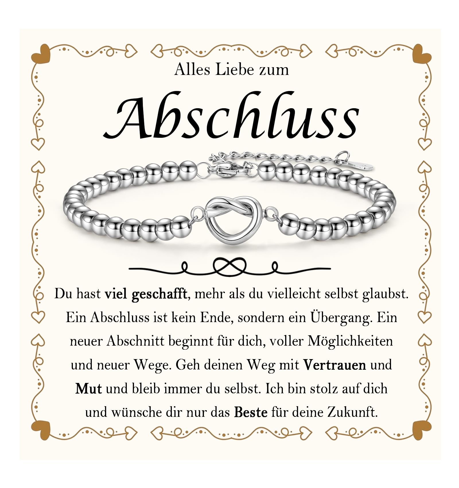 EYQV Beste Freundin Geschenke, Liebvolles Abschluss Geschenk für Mädchen, Herz-Knoten Armband für Tochter Schwester zum Abi Schulabschluss, Geschenkideen für beste Freundin zum Geburtstag Weihnachten