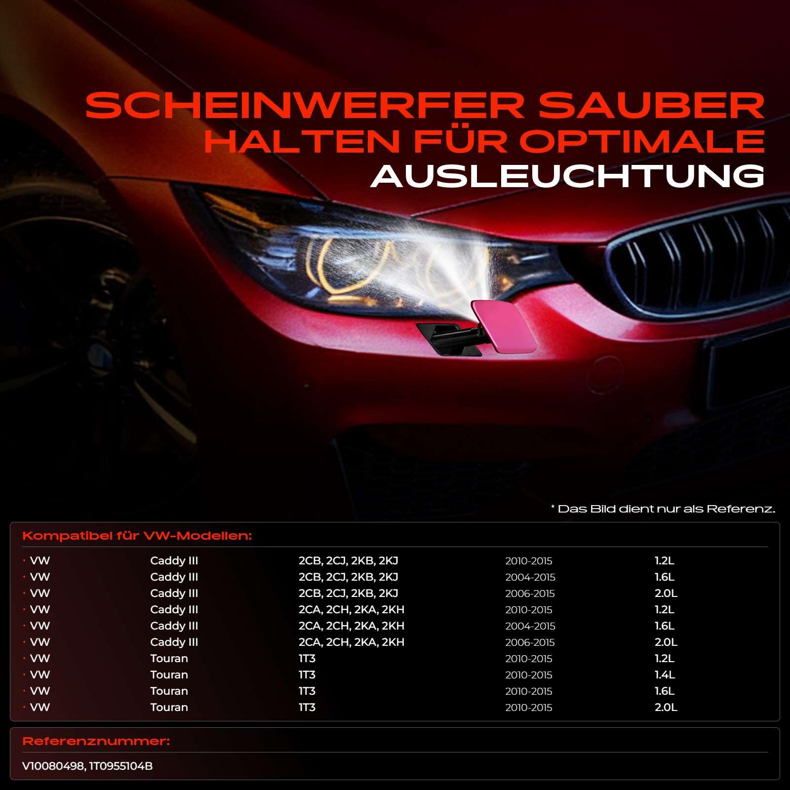 Frankberg Scheinwerferreinigung Waschwasserdüsen Vorne Rechts Kompatibel mit T.o.u.r.a.n 1T3 C.a.d.d.y III MPV 2CB 2CJ 2KB 2KJ Replace# V10080498