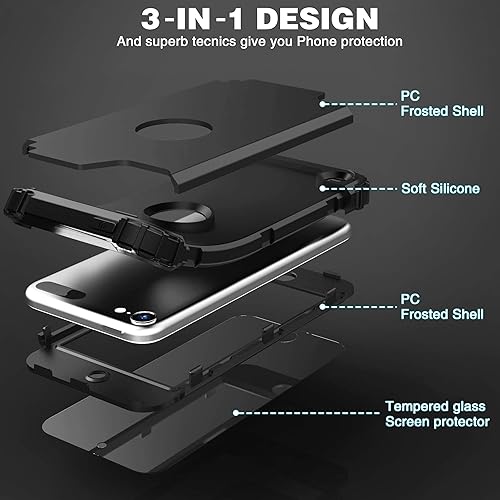 Miniatura 8 de IDweel Funda para iPod Touch de 7 generación con 2 protectores de pantalla, híbrida 3 en 1, a prueba de golpes, delgada, resistente, carcasa de