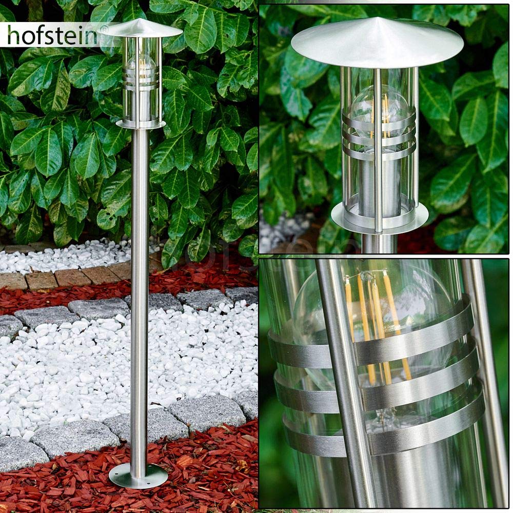 HOFSTEIN Außenleuchte Forli, Außenstehleuchte aus Metall/Glas in Edelstahl gebürstet/Klar, Wegeleuchte 100 cm im modernen Design für Garten, Außenbereich, Hof, Terrasse, E27, IP44