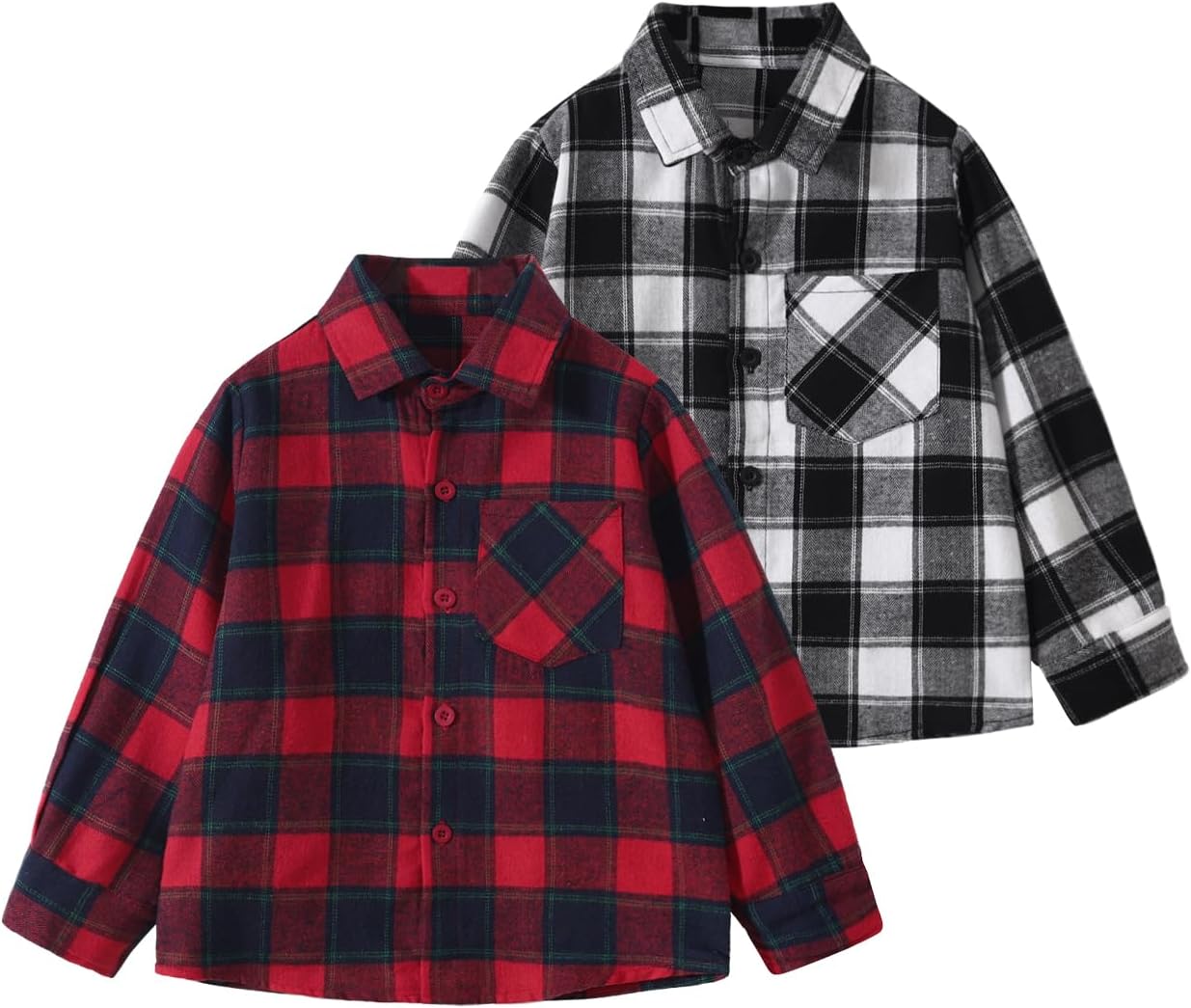 Boys Plaid Flannel Shirt 2 Piece Long Sleeve Tops Kids Button Down Shirts Fall Winter Outfits for 4-12 Years