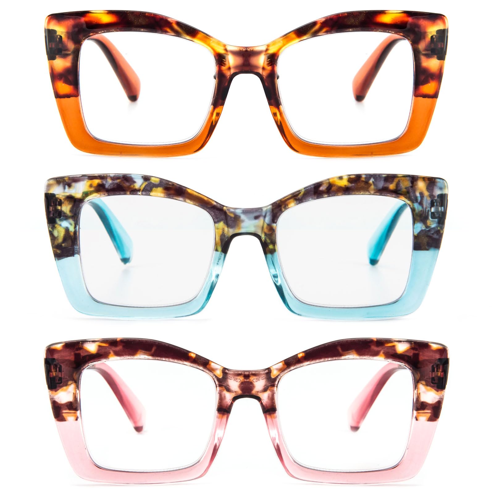 DXYXYO Oversized Square Reading Glasses for Women Blue Light Blocking Oprah Style Thick Frame Readers with Spring Hinge