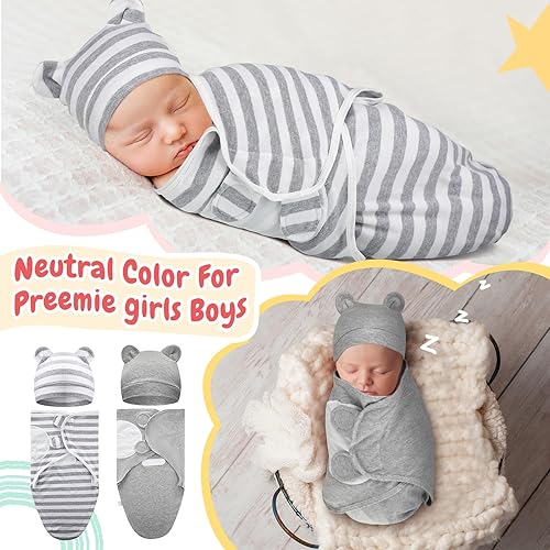 Miniatura 5 de Buryeah Paquete de 4 mantas para bebé prematuro con gorro para bebés niños y niñas de 3 a 7 libras, ropa para recién nacidos, gorro para dormir