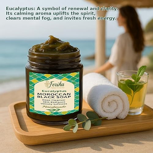 Miniatura 2 de FERIHA Jabón negro de eucalipto marroquí, 100% natural, jabón artesanal Beldi