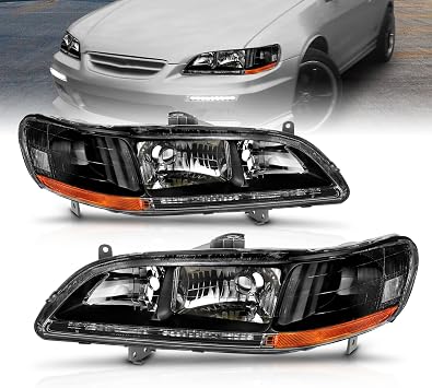 AmeriLite Crystal Headlights Black Amber for Honda Accord - Passenger and Driver Side
