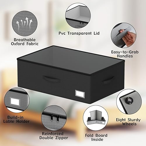 Miniatura 4 de Contenedores de almacenamiento debajo de la cama con ruedas, no requiere montaje, 10 pulgadas de altura, gran capacidad, contenedores de