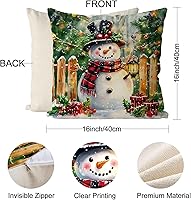 Vista 3 de Juego de 4 fundas de almohada de Navidad, muñeco de nieve, Papá Noel, Derr, decoración de Navidad, para el hogar, sofá, sala de estar, funda de 16.0