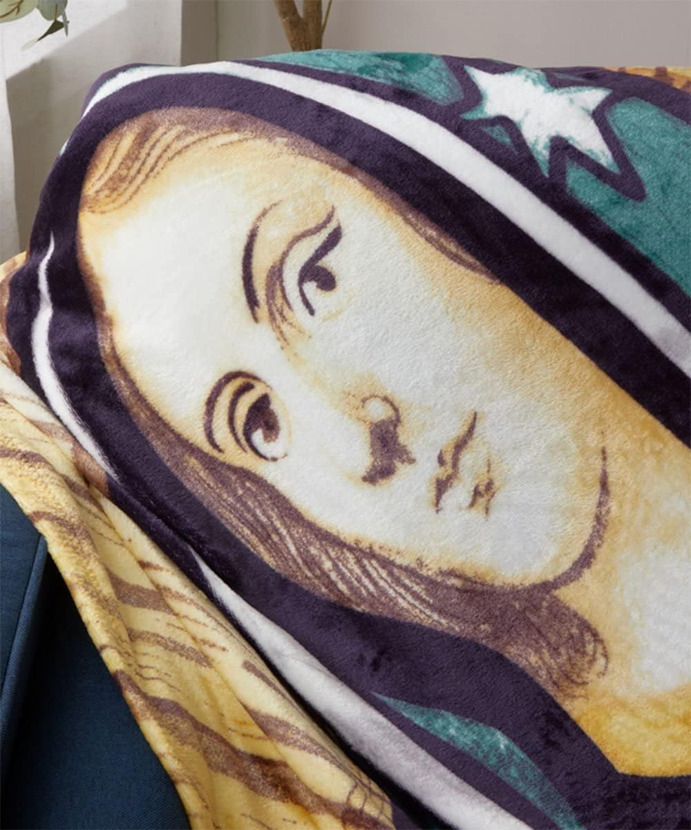 Our Lady of Guadalupe Virgin Mary Oversized Throw Blanket, 50" x 70", Super Soft Microplush Religious Décor