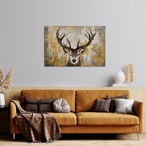 Miniatura 4 de KREATIVE ARTS Imágenes rústicas modernas de ciervos de alce con cuerno grande, arte de pared con cuernos, arte de pared vintage sobre lienzo, arte