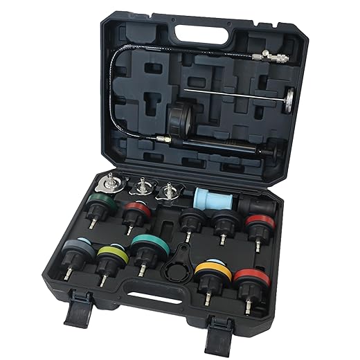 DKwoeshg Coolant Pressure Tester Kit - Radiator Leak Detection Tool Checks Automotive Cooling System, Nylon Adapters
