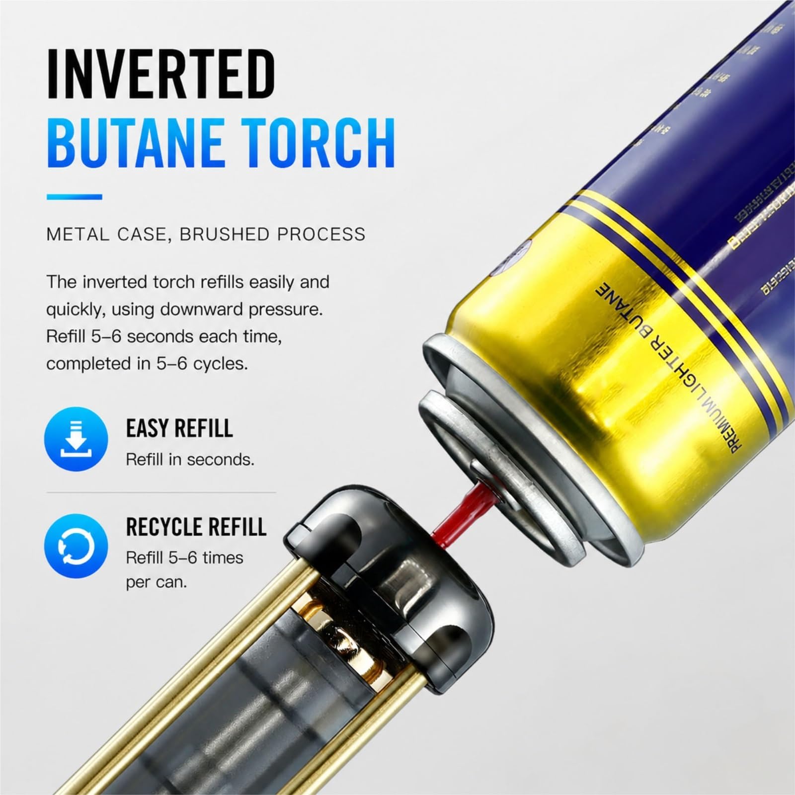 Encendedor de antorcha de butano, encendedor de llama ajustable recargable, tanque de combustible transparente para camping, barbacoa, cocina (paquete de 2) - Ideal para cocinar y asar a la parrilla