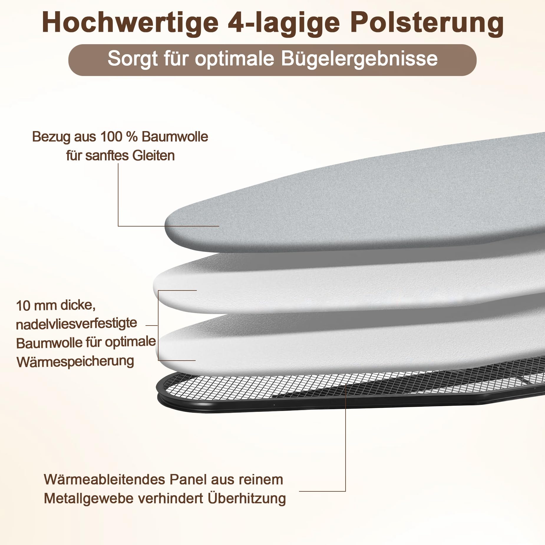 Bügelbrett 159 x 46 cm Volle Größe mit Bügeleisenablage, für Dampfbügeleisen geeignet, Stabile Gestell, Bequeme Lagerung, Ironing Board Grau