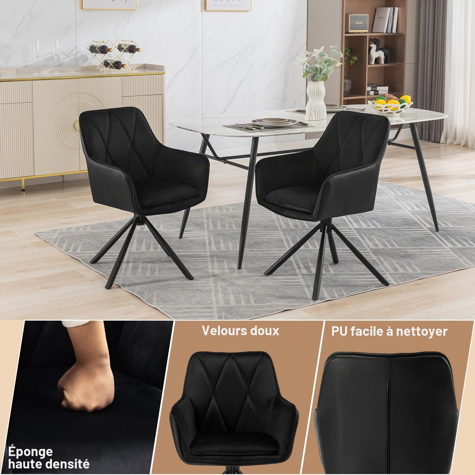 Lestarain Chaise Pivotantes,Noir