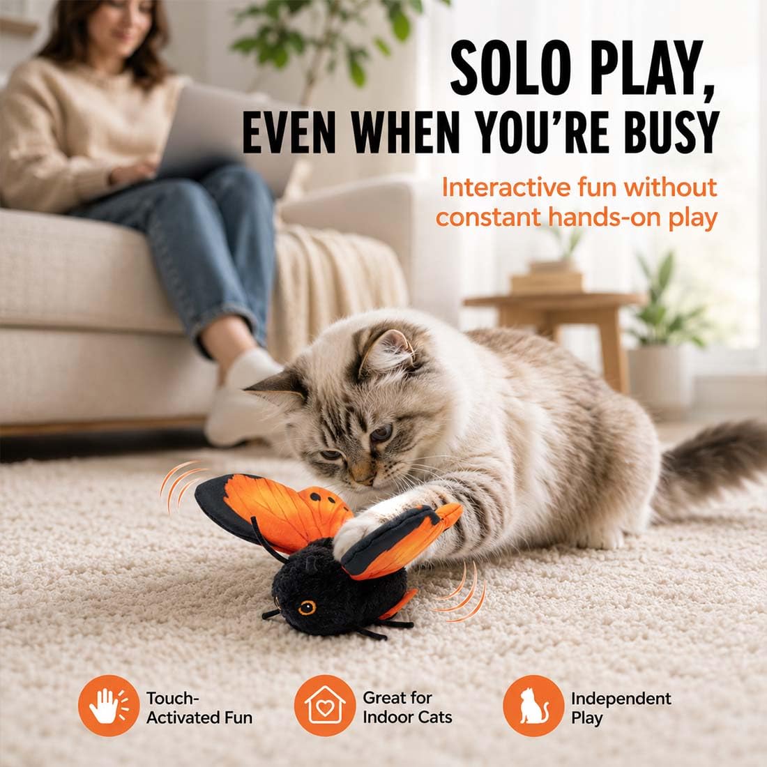Interaktives Schmetterlingsspielzeug für Katzen mit Sensor, USB-C (3PC-ABC)