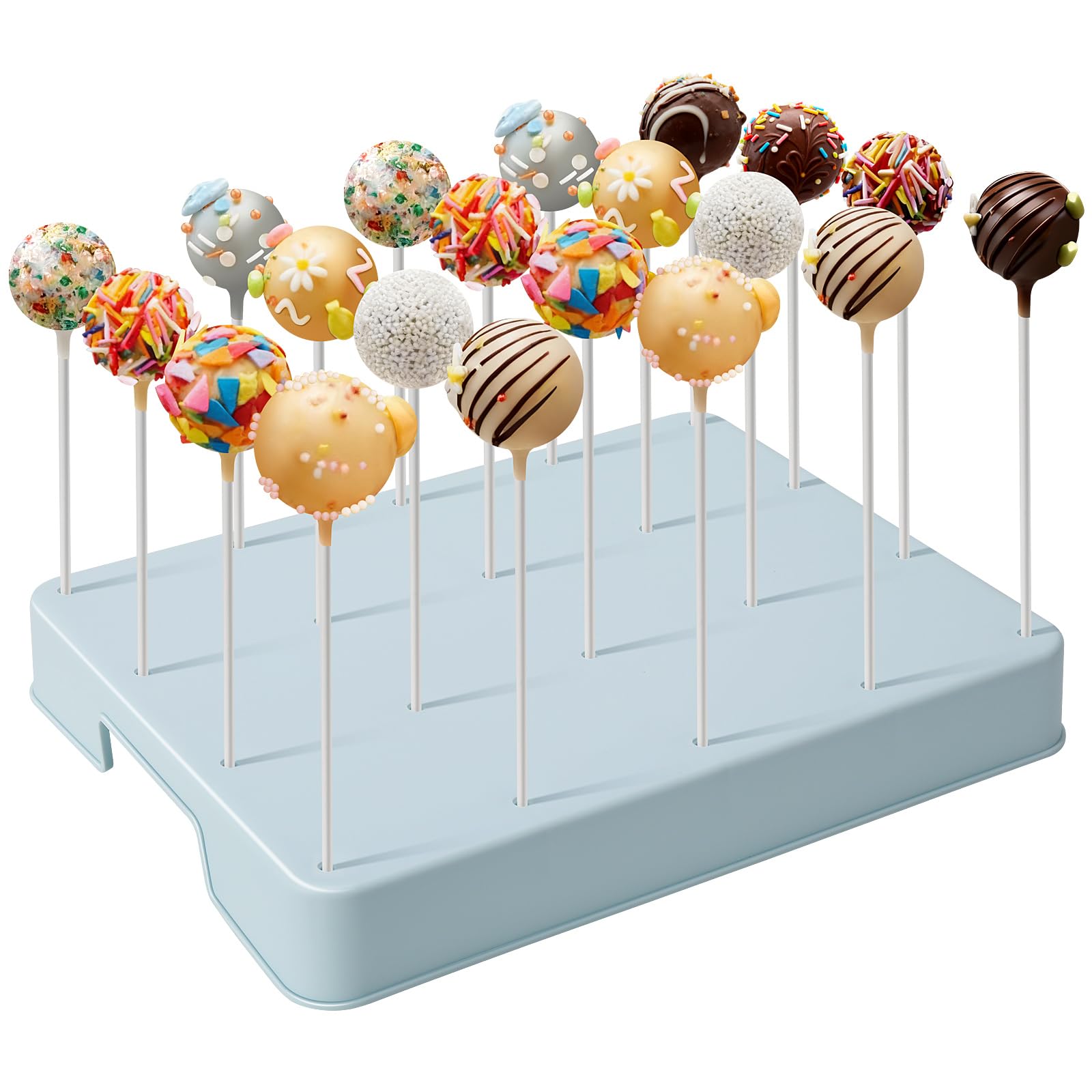 Photo 1 of Daofvor 20-Hole Cake Pop Stand with Large Spacing and Taller Height, Easy to Use Upgraded Lollipop Holder & Cake Pop Holder with 100 Sticks, 100 Bags & 100 Ties, Dessert Table Display– White