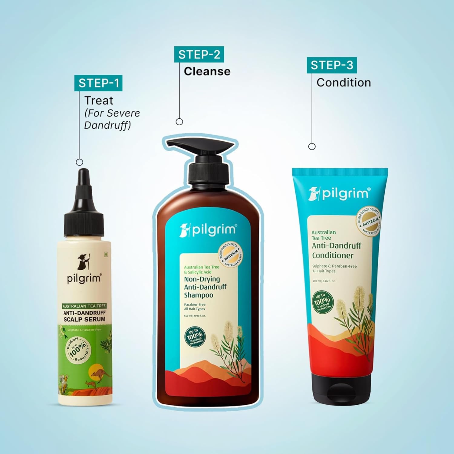 Pilgrim Anti-Dandruff Shampoo with Australian Tea Tree & Salicylic Acid | Non-Drying Scalp Relief | Reduces Visible Flakes | Suitable for All Hair Types | 21.98 Fl Oz (650ml) - Image 7