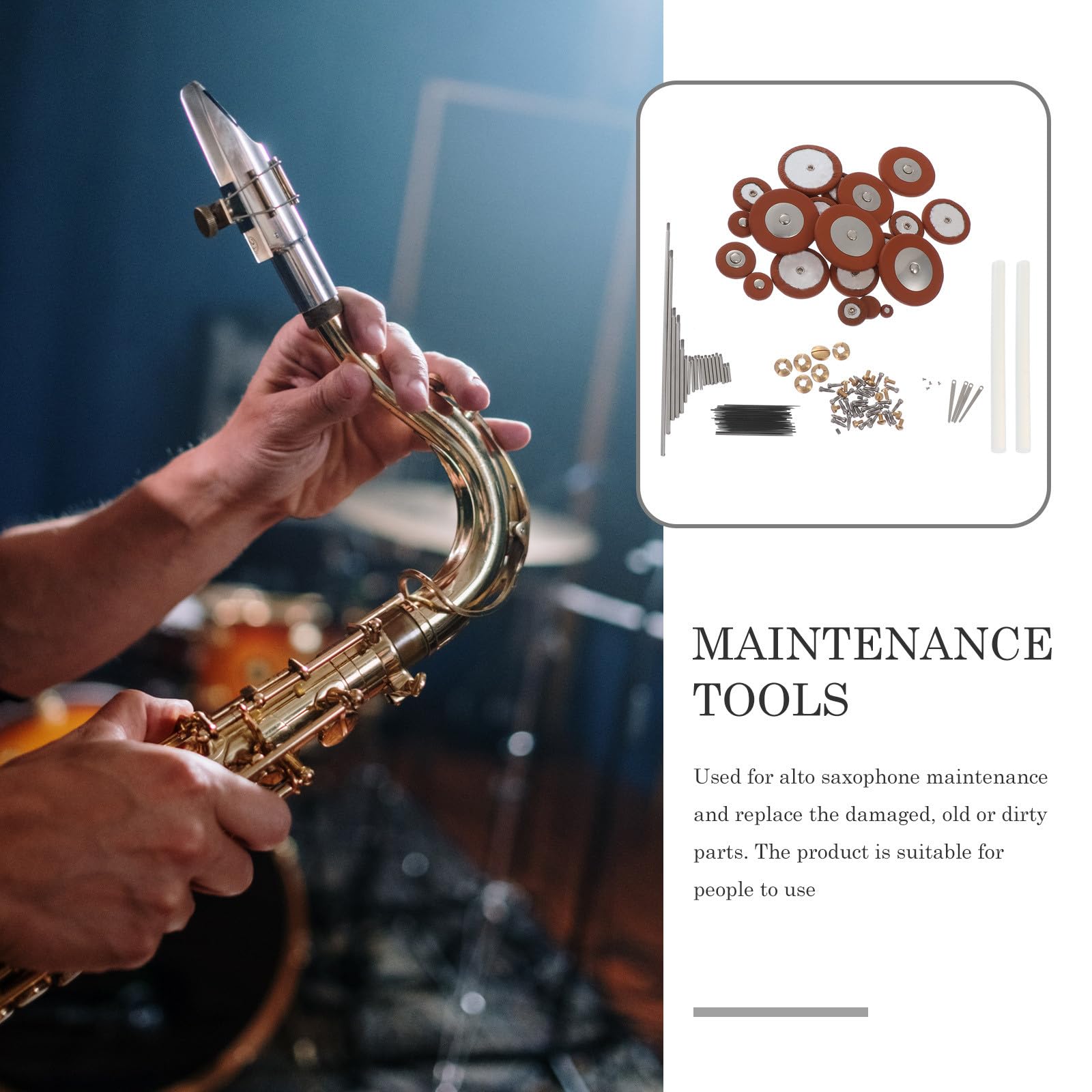 Kit de Reparación Tornillos y Muelles de Metal y Piel de Oveja Color Aleatorio para Saxofón Alto para Mantenimiento y Sustitución de Piezas Dañadas