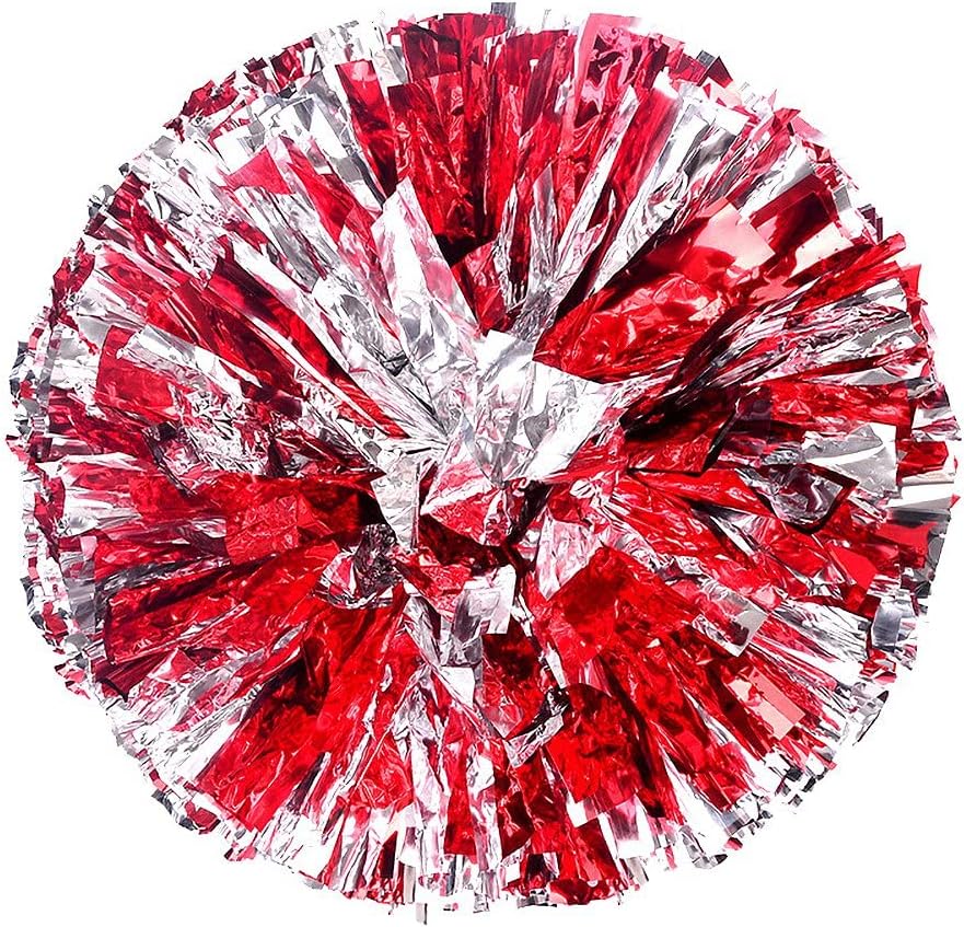 Escolourful Pack of 2 Metallic Foil Cheerleading Pom Poms 12 inch Sports Dance Cheer Plastic Pom Poms with Handle Cheerleading for Kids Adults Football Basketball Sports Team Spirit Cheering : Sports & Outdoors