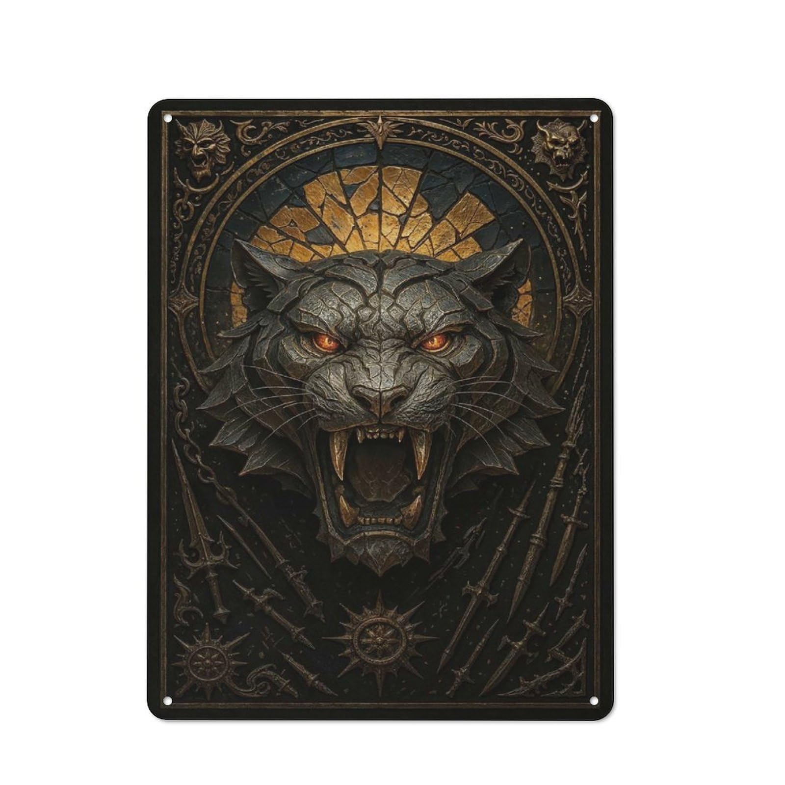 Rustic Roaring Tiger – Gothic Metal Fantasy Beast Poster Tin Wall Sign 40x30cm, Kitchen Wall Decor for Bakery, Diner, Cafe Or Family Room