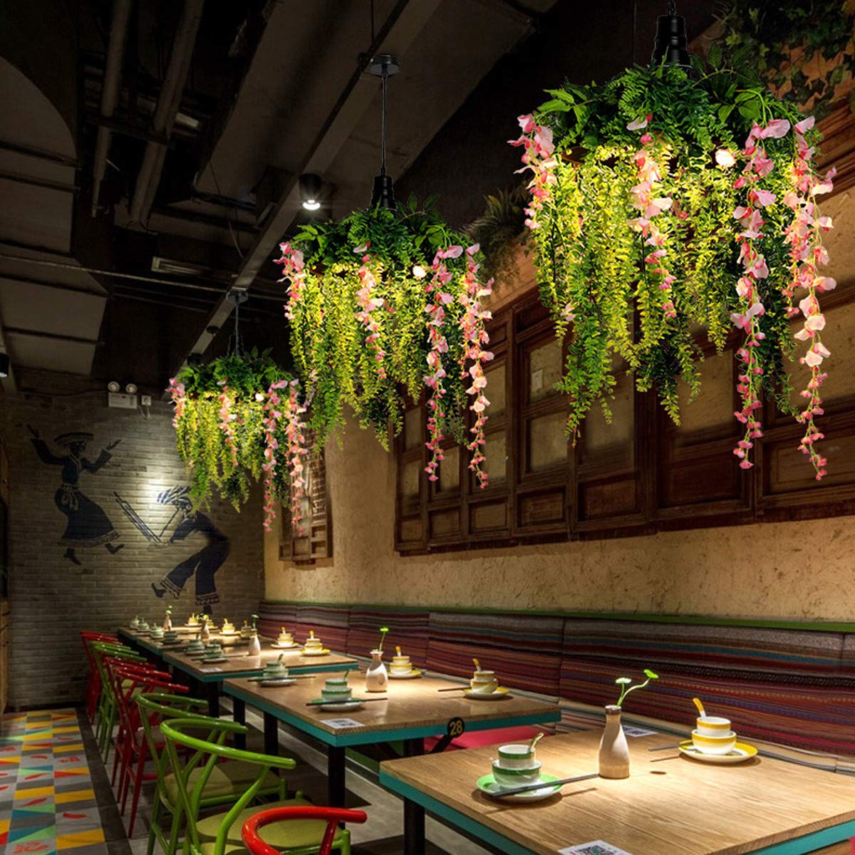 GDLight Pastoral Grüne Rebe Pendelleuchte Simulation PVC Pflanzen Hängeleuchten Romantische Kronleuchter für Esszimmer Bar Cafe Restaurant Dekoration, E27