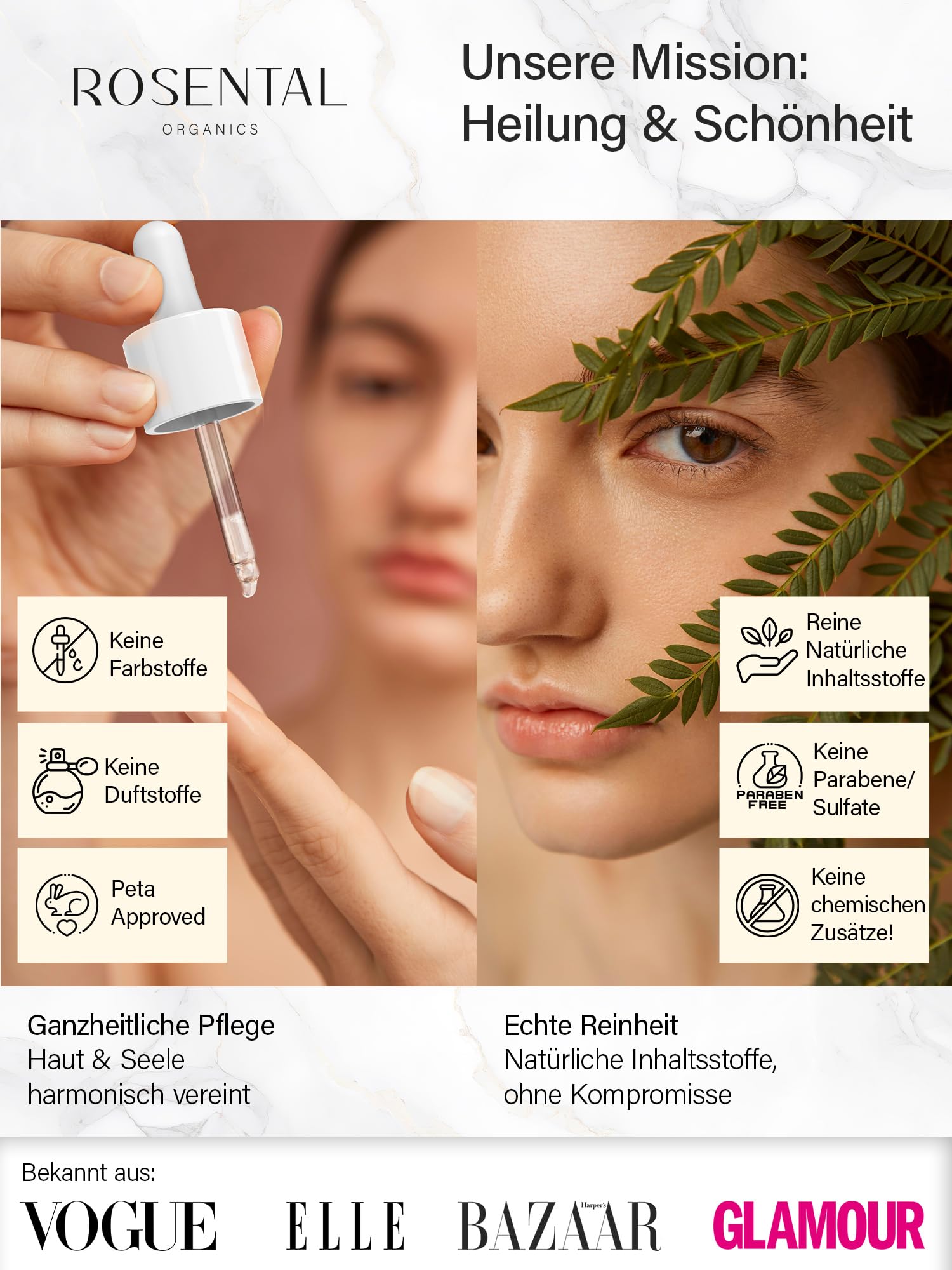 ROSENTAL ORGANICS Natural Botanical Lifting Effect Serum mit Hyaluron und Koffein Anti Falten Gesichtspflege - Hyaluronsäure-Gesichtsserum - Feuchtigkeitsserum - Anti-Aging Naturkosmetik (30ml)