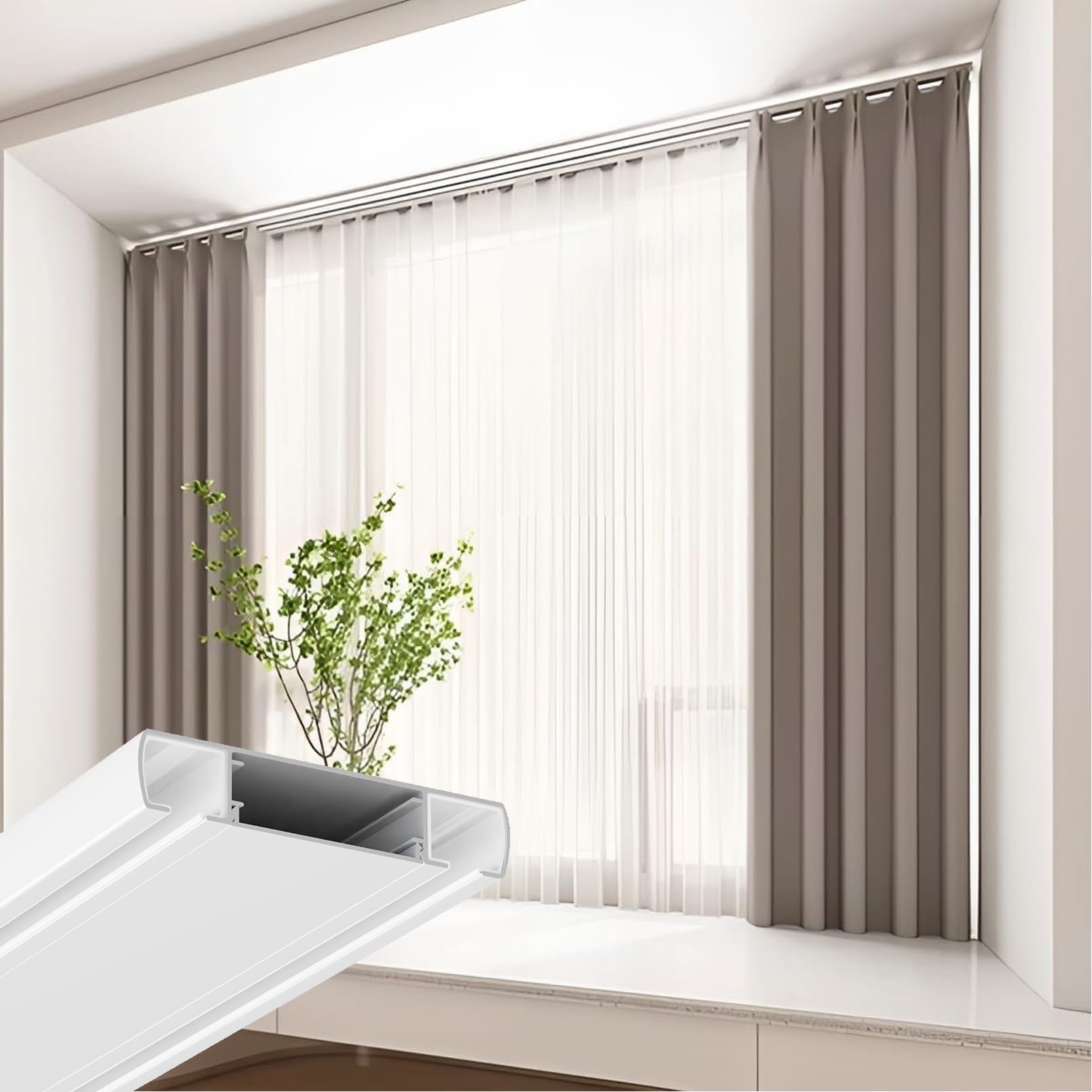 Aluminiowy karnisz do okna wykuszowego, 70 cm, podwójna szyna do montażu sufitowego, trwała, połączona konstrukcja dla płynnego przesuwania, idealna do dekoracji domu i dekoracji okiennych