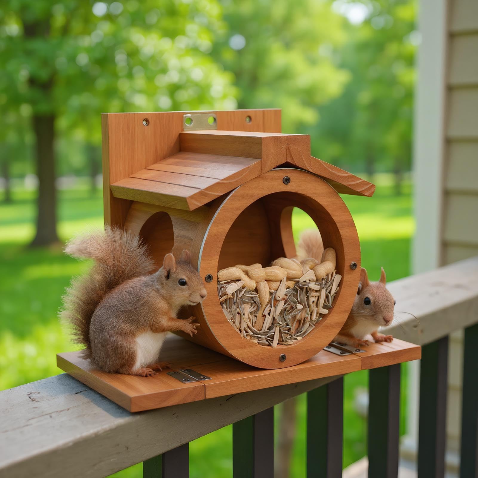Mangiatoia per Scoiattoli in Legno Casa Di Alimentazione Per Scoiattoli Con | Scatola Impermeabile per Pannocchie Nocciole Fieno Alimentazione Recinto Giardino Animale