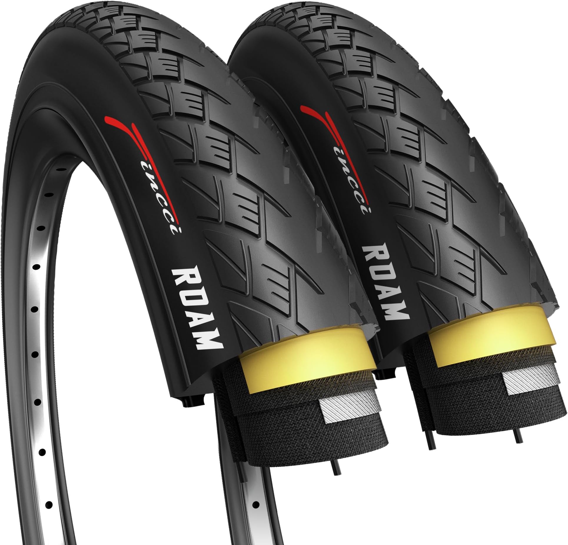 Pair 700x38c Bike Tire - Semi-Slick 700c Bike Tire - Gravel Foldable Kevlar 40-622 Puncture Resistant Bike Tires 1 mm Nylon, Urban 700c Wheelset for Electric, Hybrid, Road, City Touring Bikes