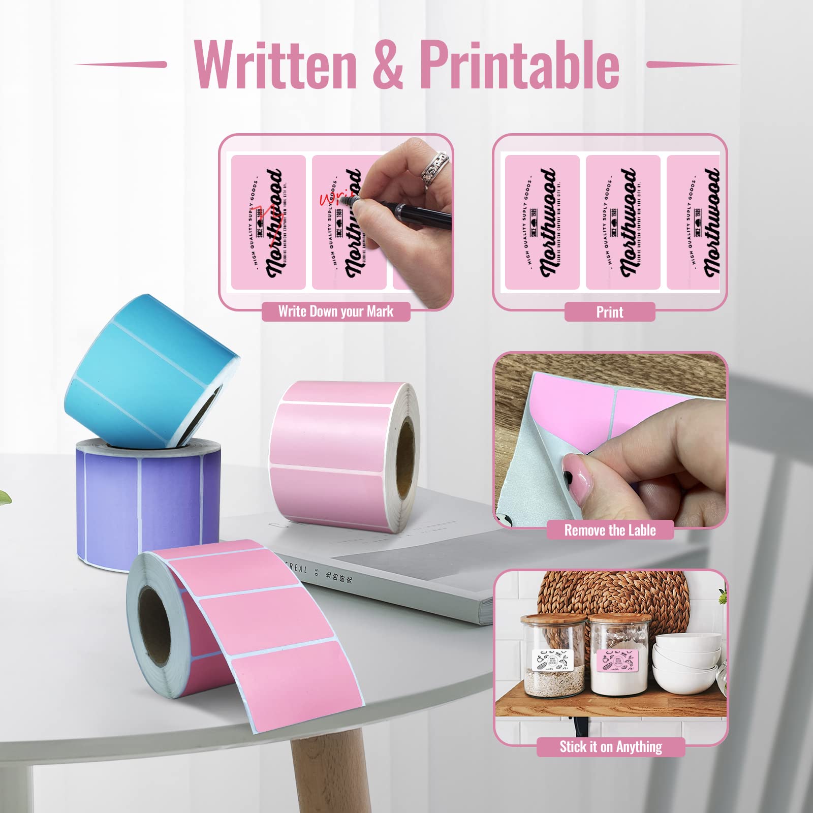 Pink Thermal Labels Flat 1.25 x 2.25 Inch, Hotlabel Direct Thermal Labels, Square for Thermal Label Printers Barcode - Image 3
